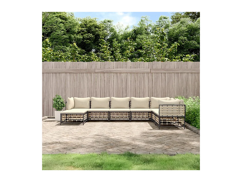 Salon de jardin 8 pcs avec coussins anthracite résine tressée