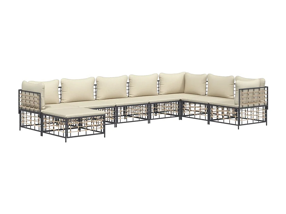 Salon de jardin 8 pcs avec coussins anthracite résine tressée