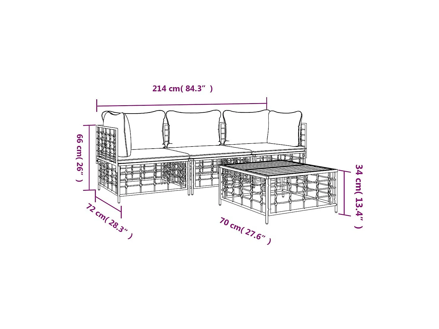 Salon de jardin 4 pcs avec coussins anthracite résine tressée
