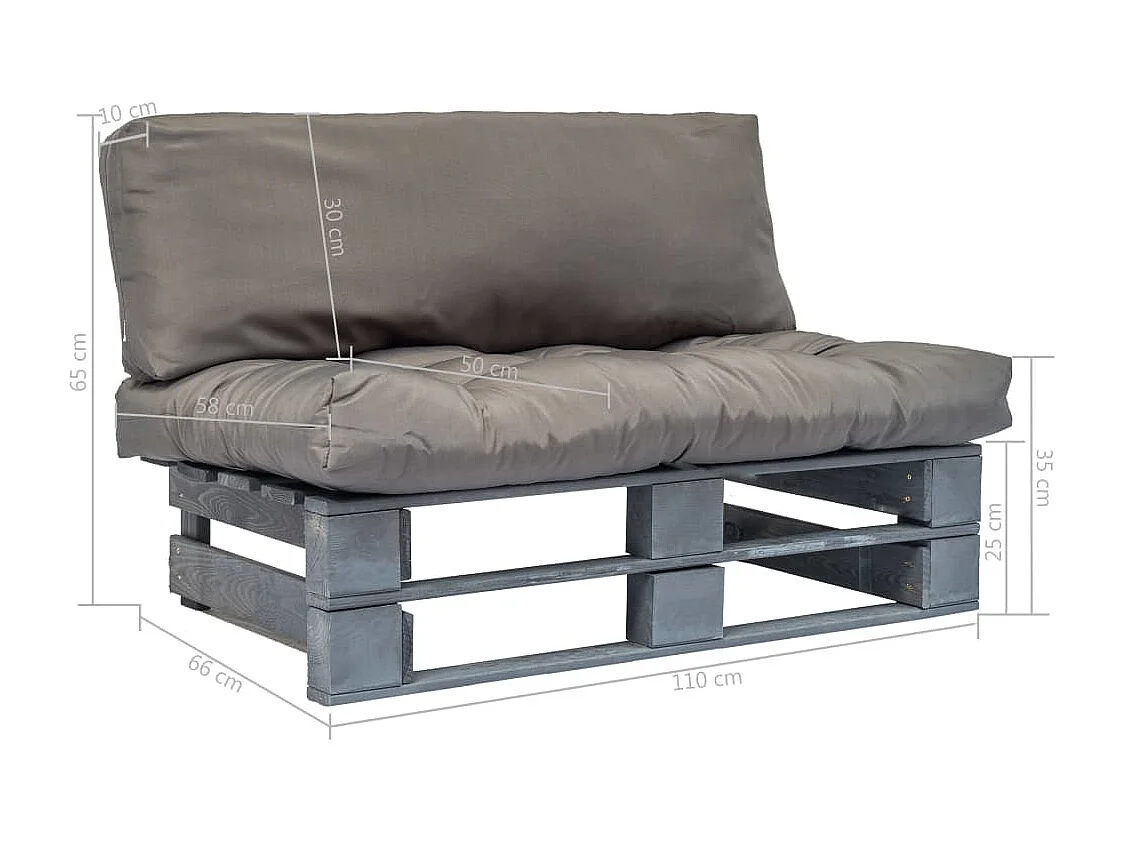 Canapé de jardin palette avec coussins gris Pinède
