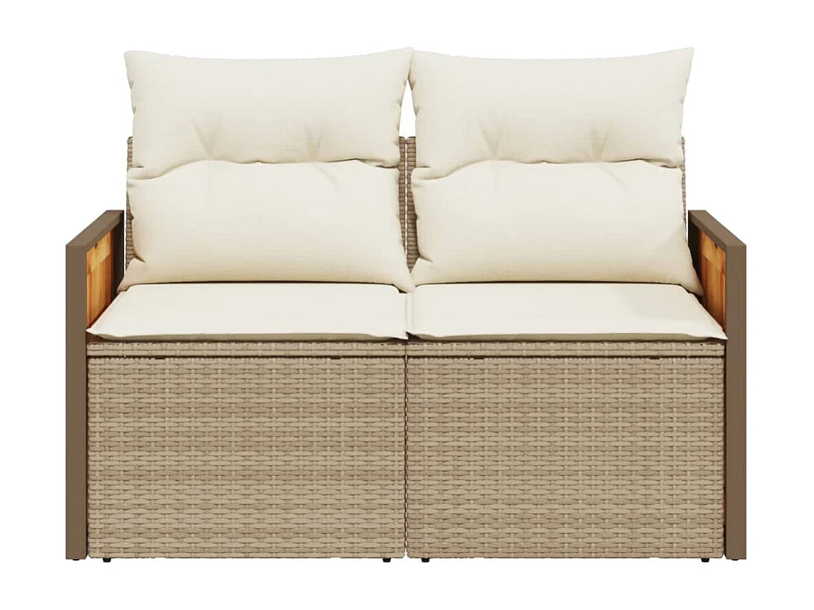 Canapé de jardin avec coussins 2 places beige résine tressée