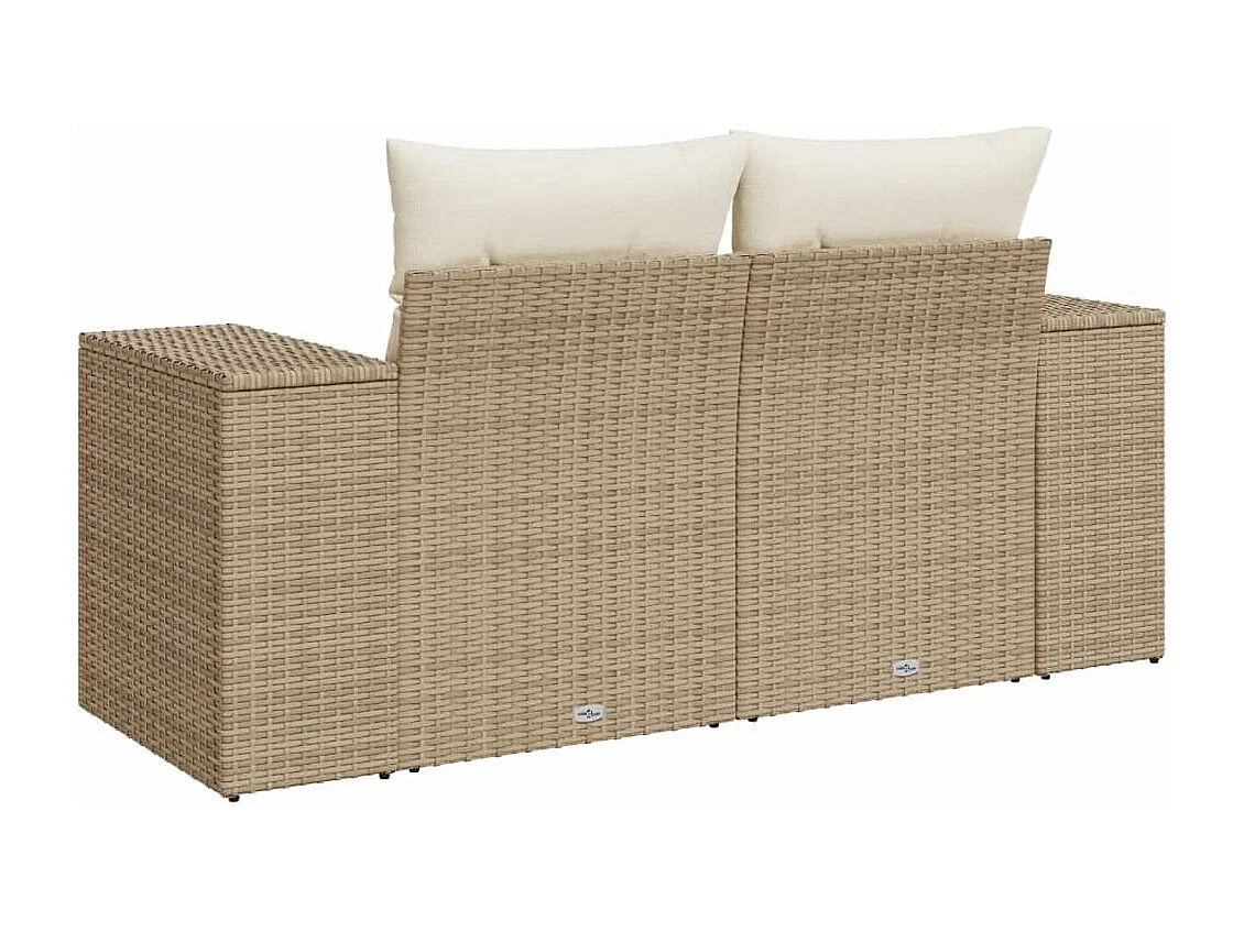 Gartensofa mit 2-Sitzer-Kissen aus beigem Kunstharzgeflecht