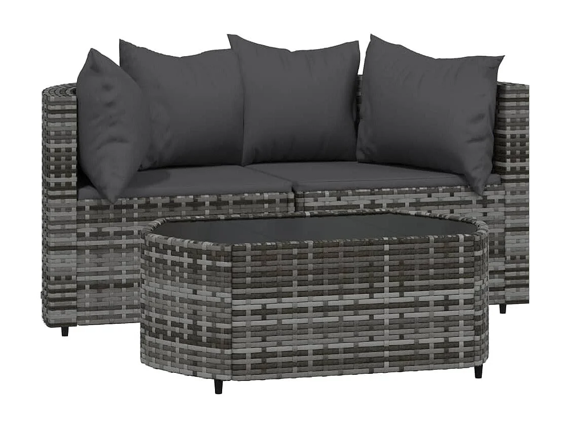 Salon de jardin 3 pcs avec coussins Gris Résine tressée