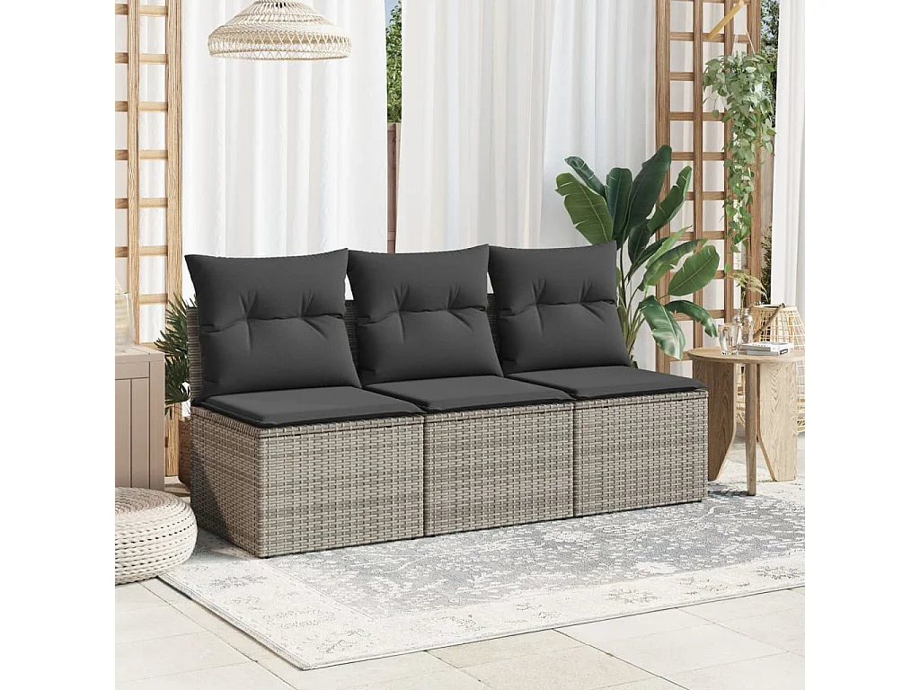 Canapé de jardin avec coussins 3 places gris résine tressée
