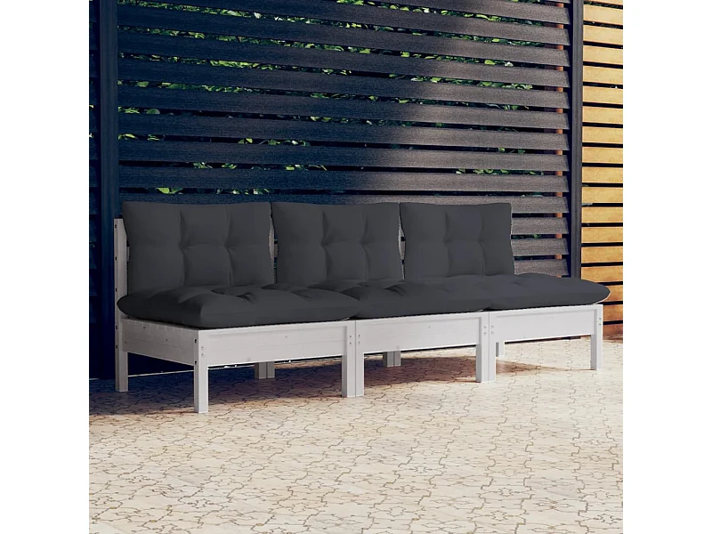 Canapé 3 places de jardin avec coussins anthracite Bois de pin