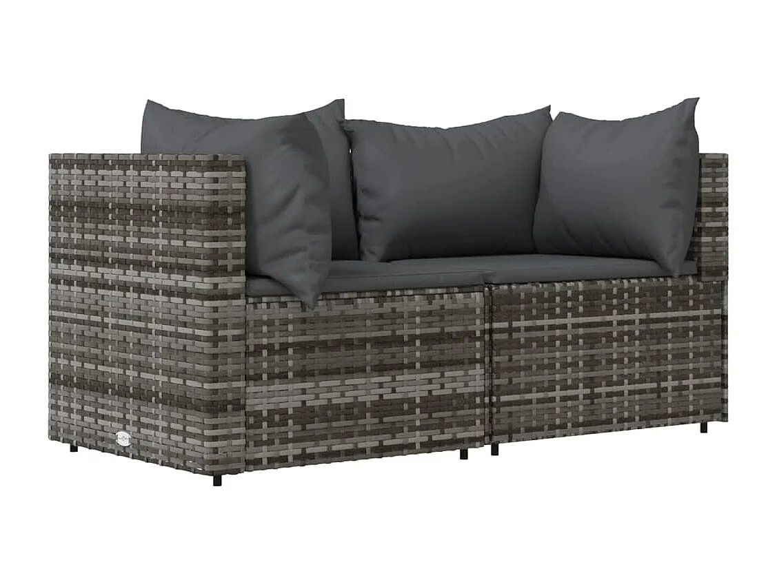 Salon de jardin 3 pcs avec coussins Gris Résine tressée