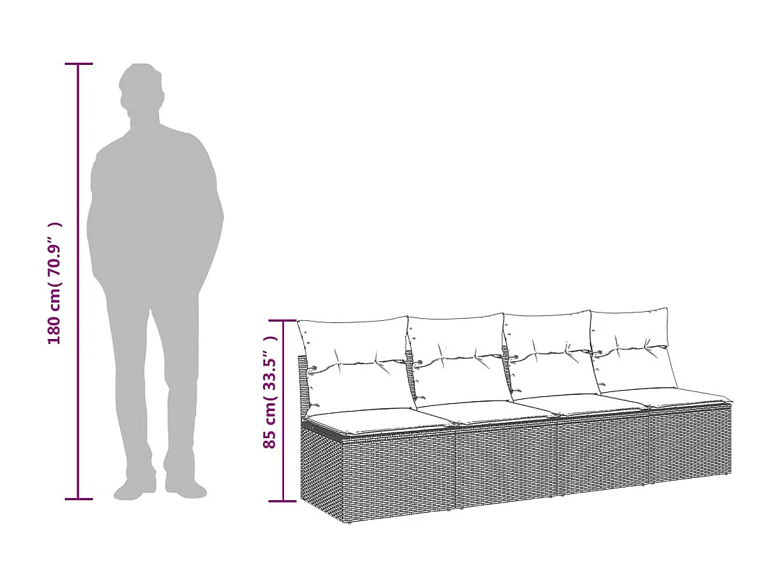 Tuinbank met 4-zits beige geweven harskussens