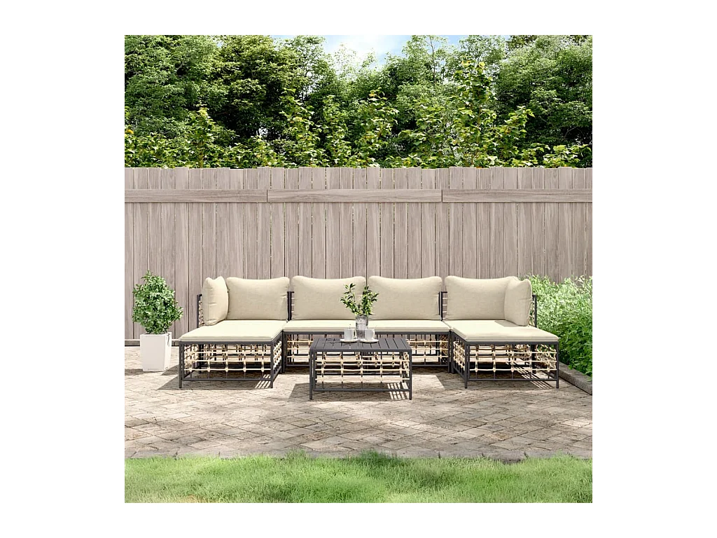 Mobili da giardino 7 pezzi con cuscini in resina intrecciata antracite