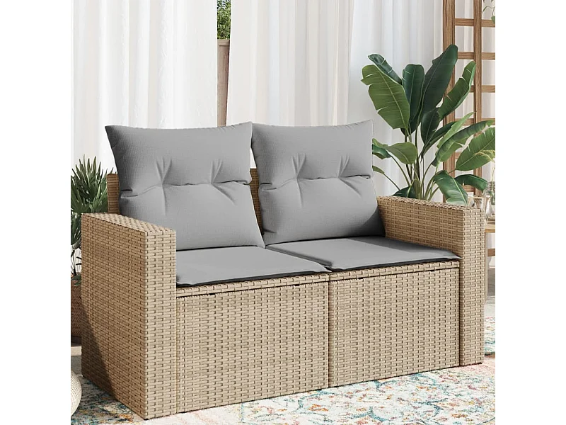 Gartensofa mit 2-Sitzer-Kissen aus beigem Kunstharzgeflecht