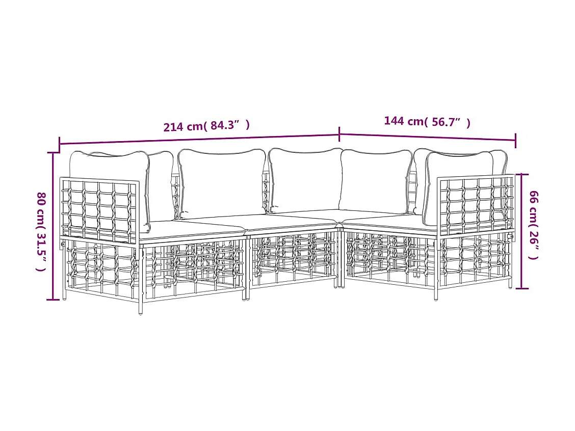4 Stück Gartenmöbel mit anthrazitfarbenen geflochtenen Harzkissen