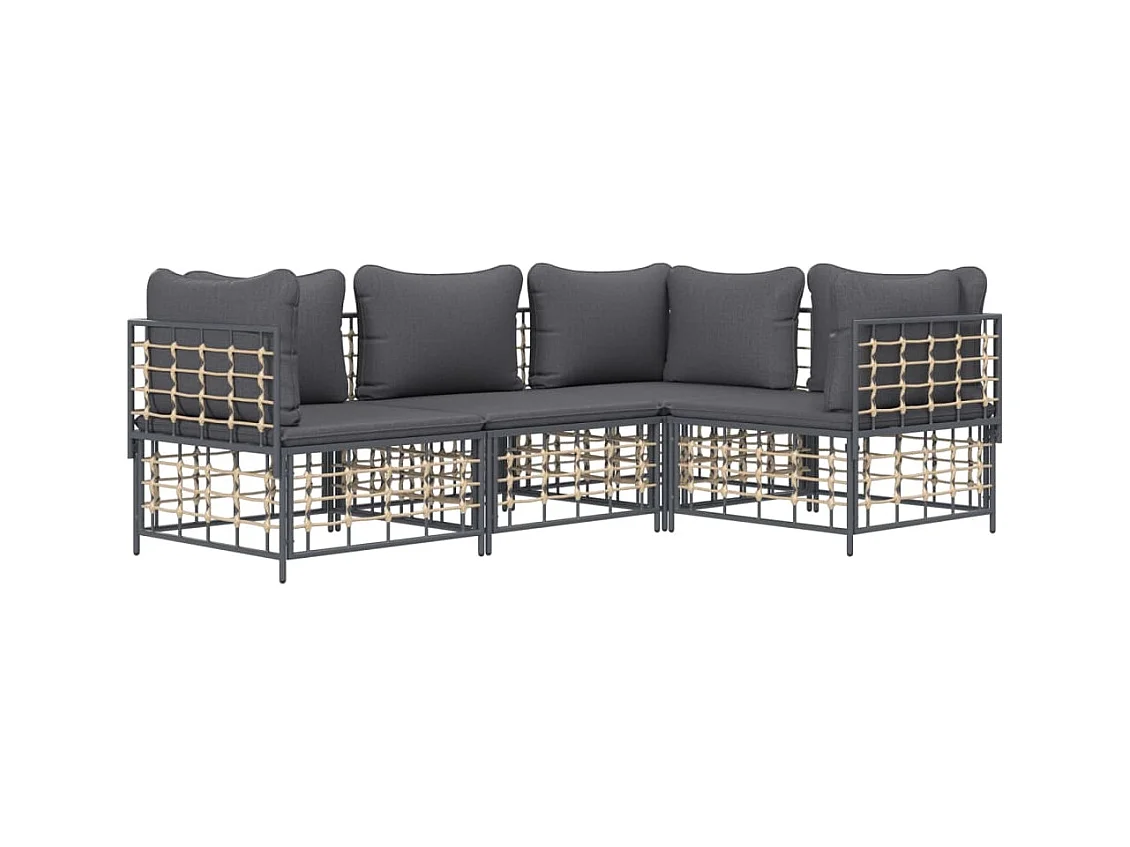 Salon de jardin 4 pcs avec coussins anthracite résine tressée