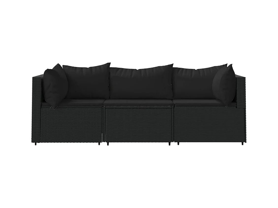 3 stuks tuinmeubelen met kussens Zwart harsriet