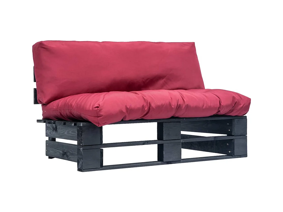 Canapé de jardin palette avec coussins rouge Pinède