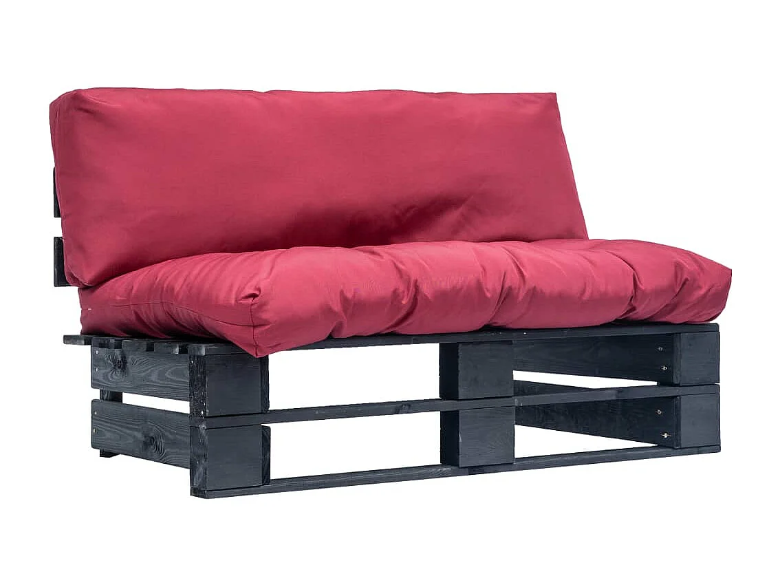 Canapé de jardin palette avec coussins rouge Pinède