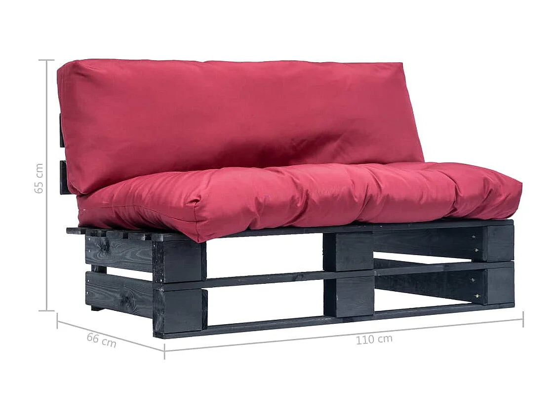 Canapé de jardin palette avec coussins rouge Pinède