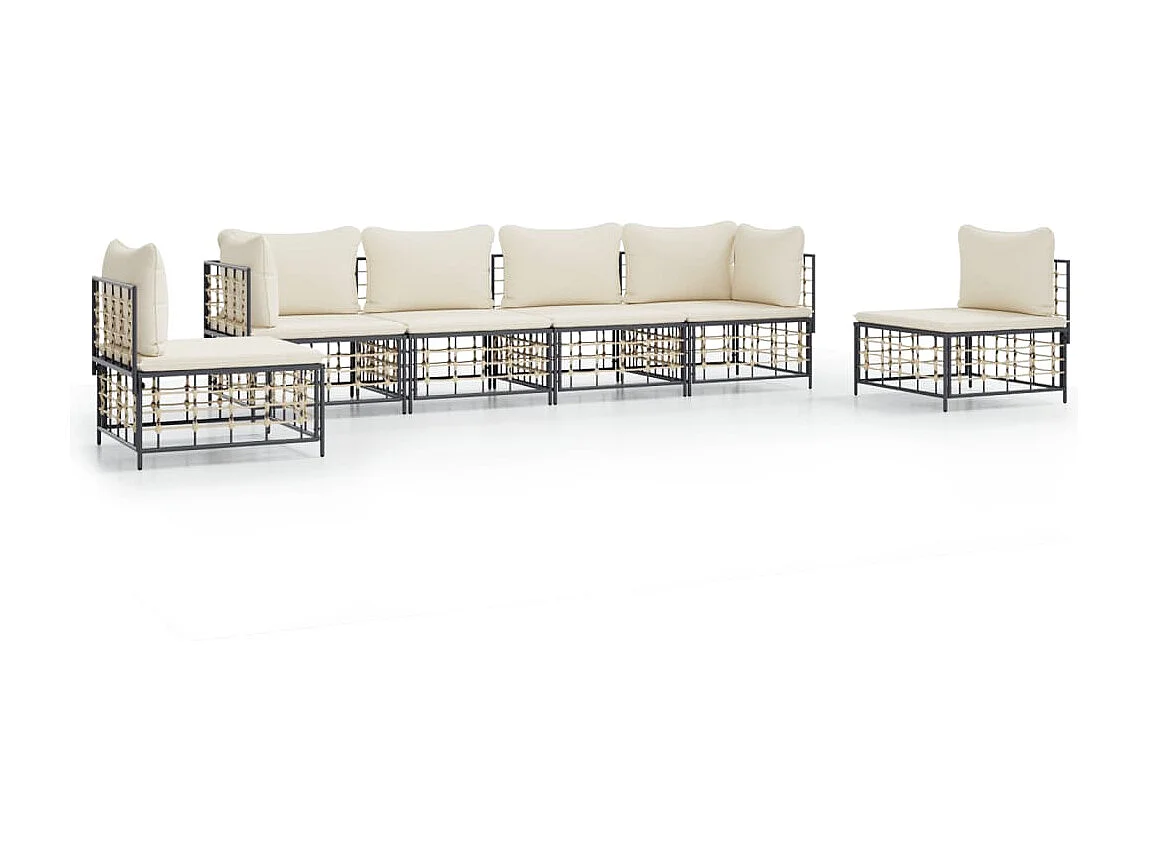 6 stuks tuinmeubelen met antraciet geweven harskussens