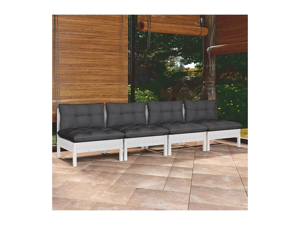 4-Sitzer-Gartensofa mit anthrazitfarbenen Kissen aus Kiefernholz