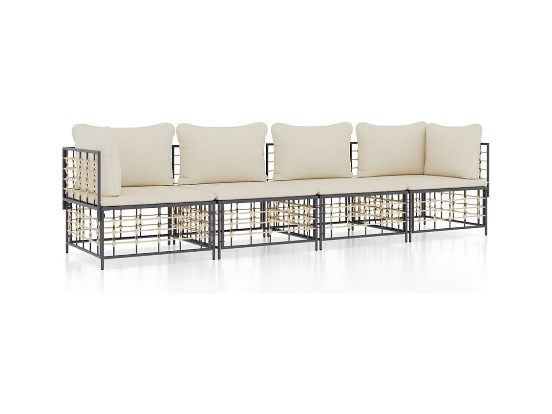 Salon de jardin 4 pcs avec coussins anthracite résine tressée
