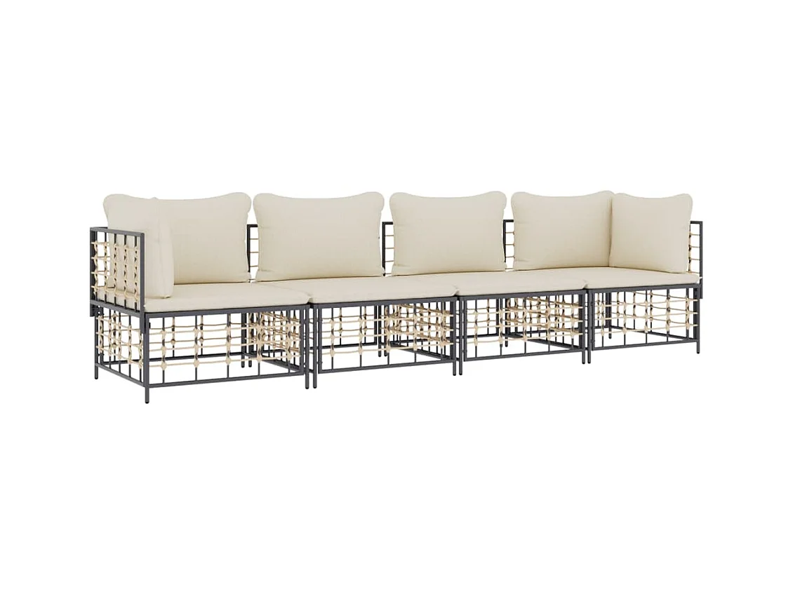 Salon de jardin 4 pcs avec coussins anthracite résine tressée