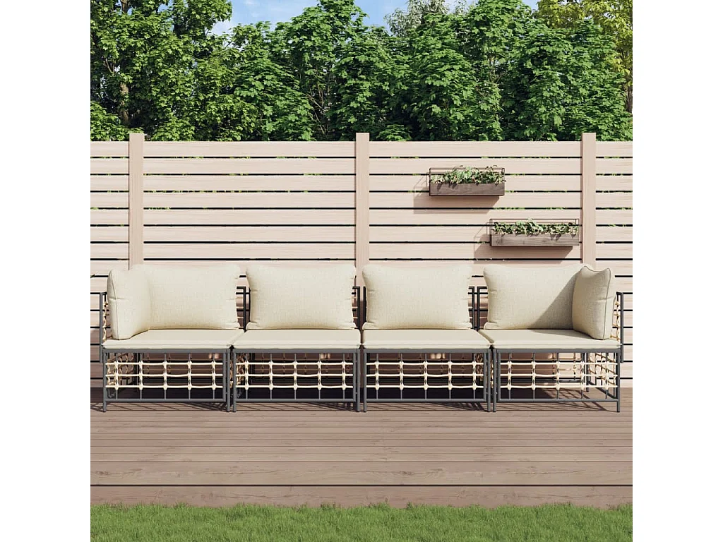 Muebles de jardín de 4 piezas con cojines de resina tejida antracita.