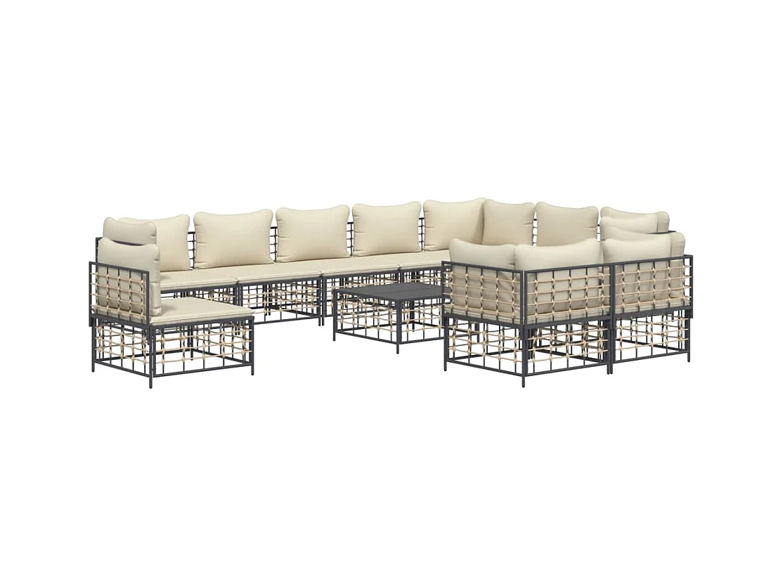 Salon de jardin 11 pcs avec coussins anthracite résine tressée
