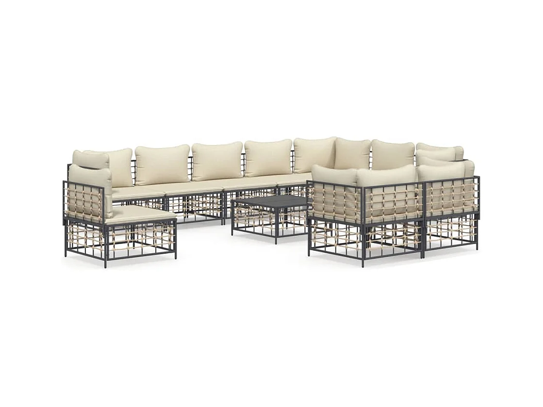 Salon de jardin 11 pcs avec coussins anthracite résine tressée