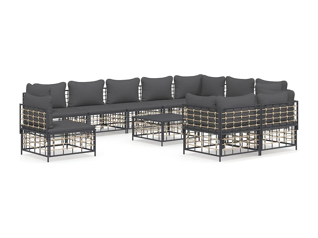 Salon de jardin 11 pcs avec coussins anthracite résine tressée
