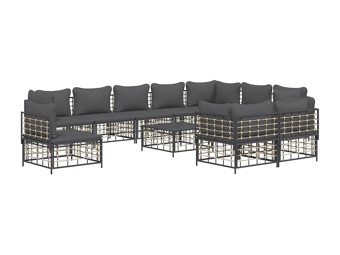 Salon de jardin 11 pcs avec coussins anthracite résine tressée