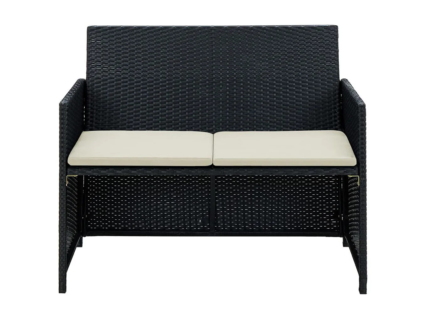 Sofá de jardim de 2 lugares com almofadas Vime de resina preta