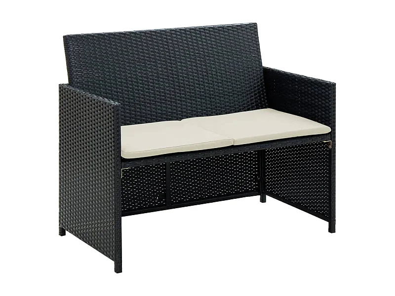 Canapé de jardin à 2 places avec coussins Noir Résine tressée