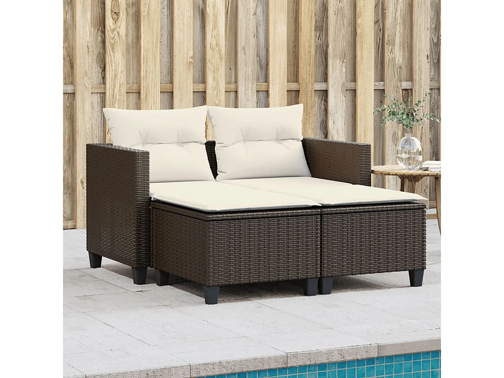 Canapé de jardin 2 places avec tabourets marron résine tressée