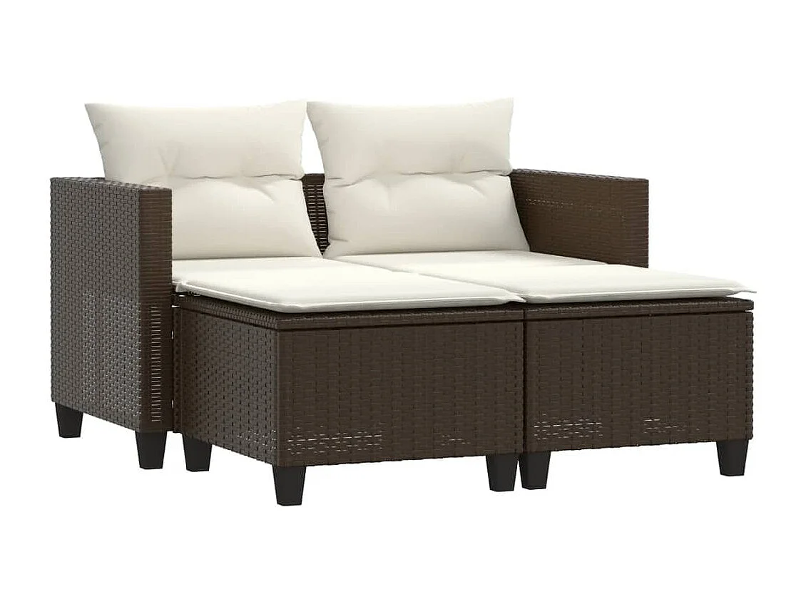 Canapé de jardin 2 places avec tabourets marron résine tressée