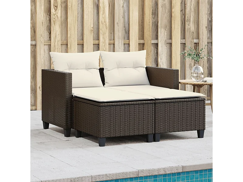 2-zits tuinbank met bruin geweven harskrukjes