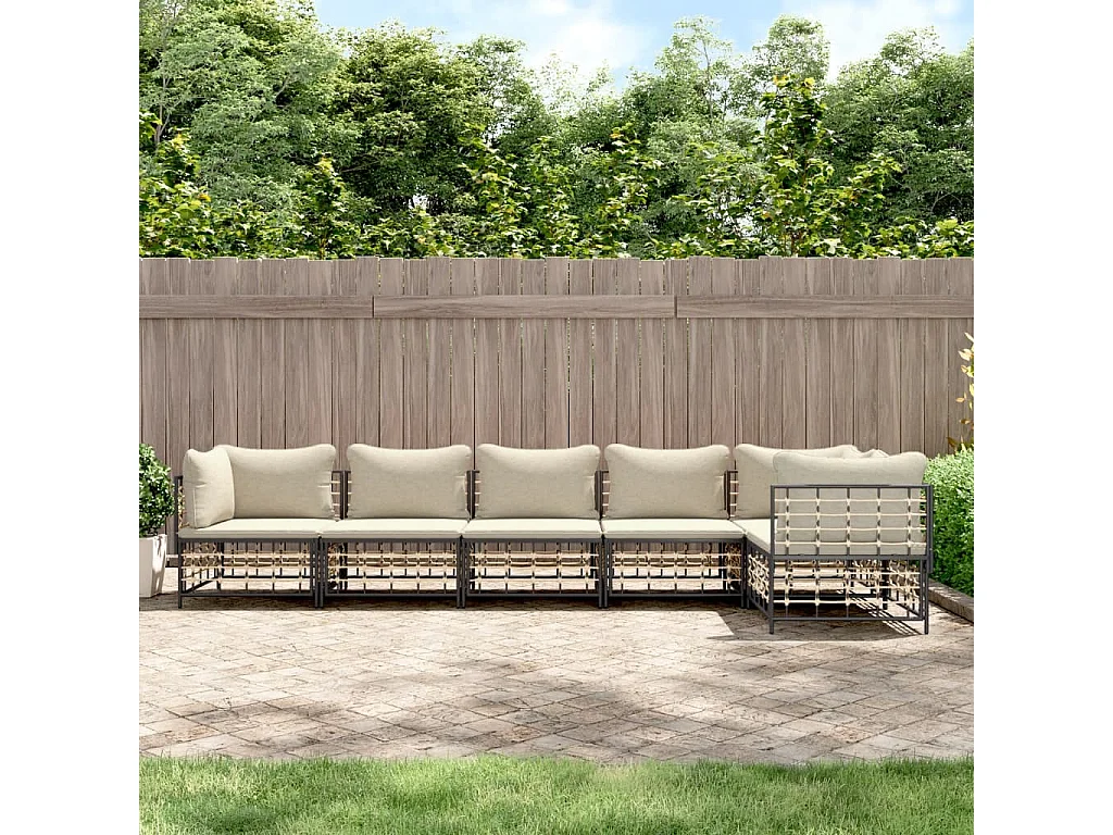 Salon de jardin 6 pcs avec coussins anthracite résine tressée