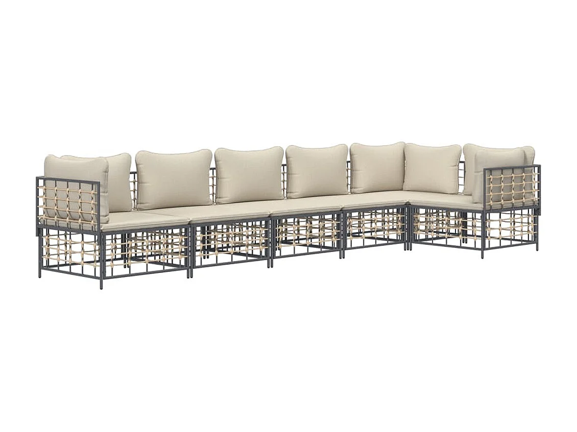 Salon de jardin 6 pcs avec coussins anthracite résine tressée