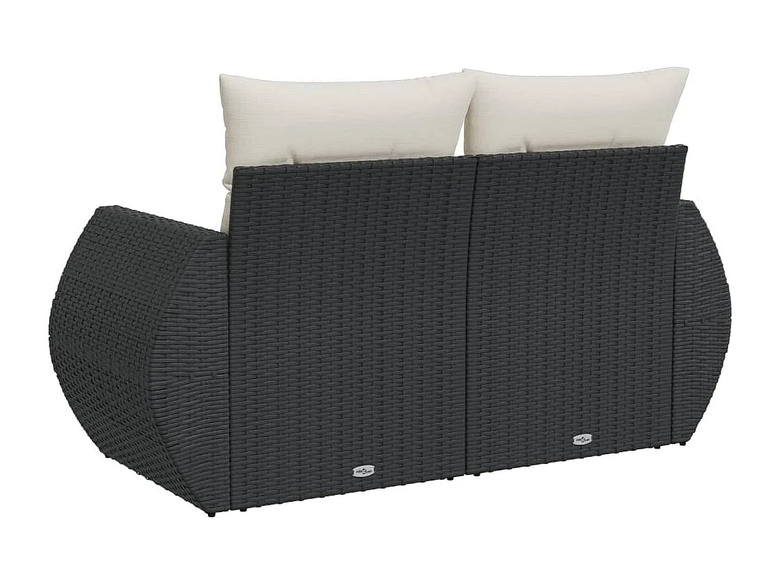 Canapé de jardin avec coussins 2 places noir résine tressée