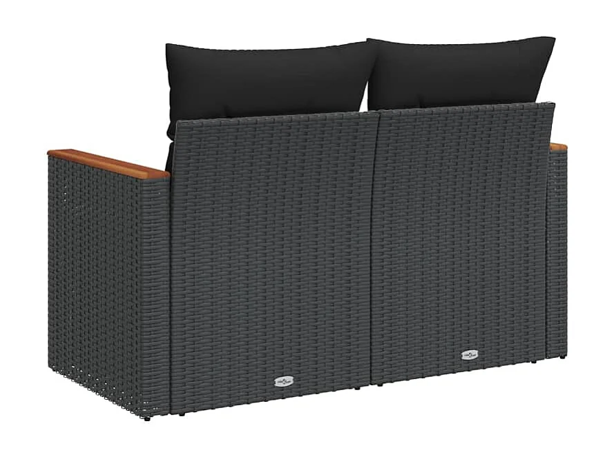 Sofá de jardim com almofadas de 2 lugares, resina tecida preta