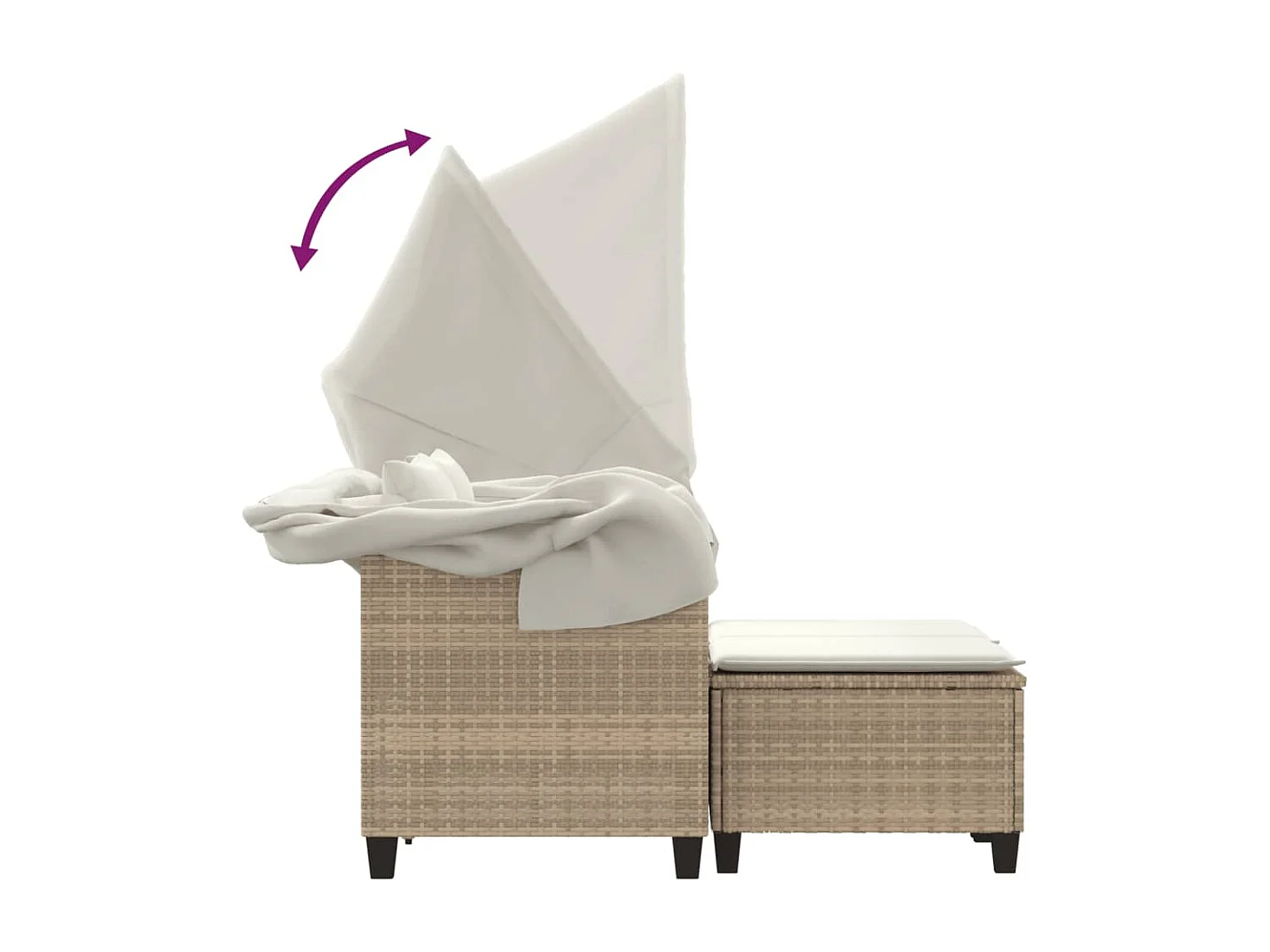 Canapé de jardin 2 places avec auvent et tabourets beige rotin