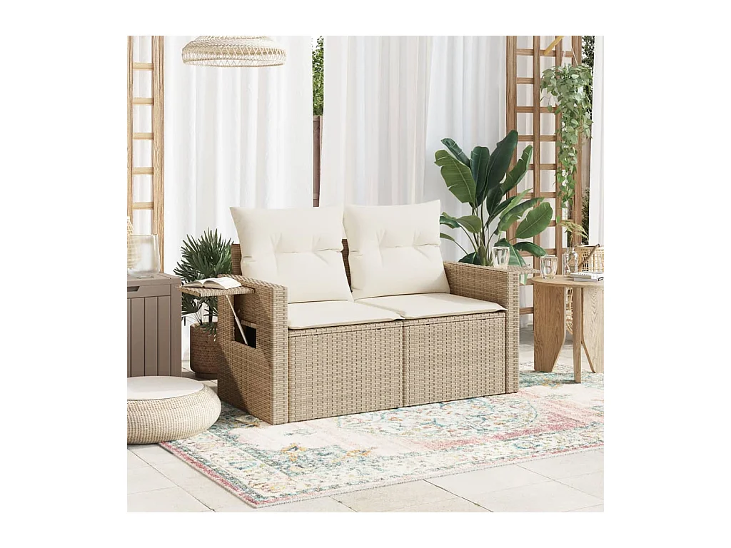 Tuinbank met 2-zits beige geweven harskussens