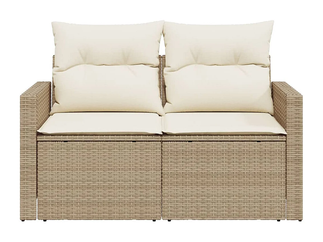 Canapé de jardin avec coussins 2 places beige résine tressée