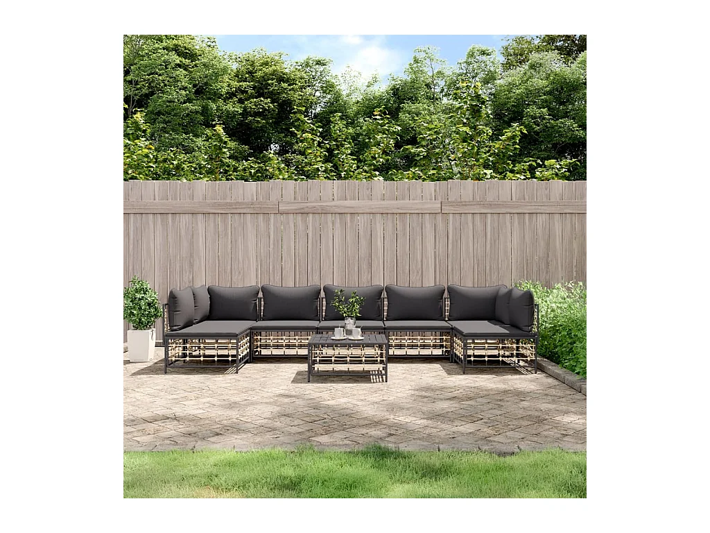 Salon de jardin 8 pcs avec coussins anthracite résine tressée