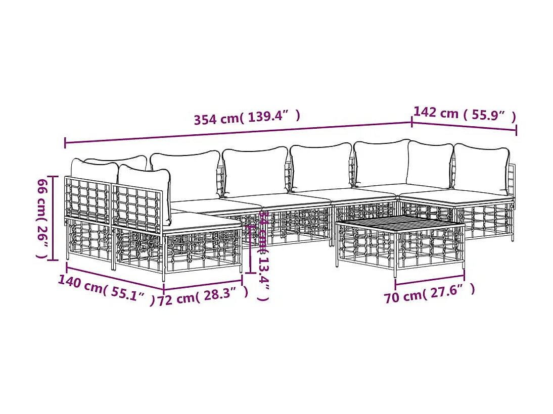 Mobili da giardino 8 pezzi con cuscini in resina intrecciata antracite