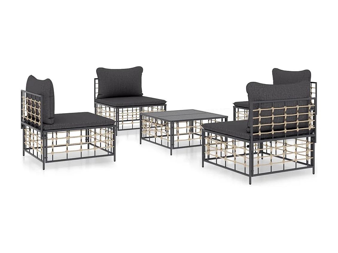 Salon de jardin 5 pcs avec coussins anthracite résine tressée