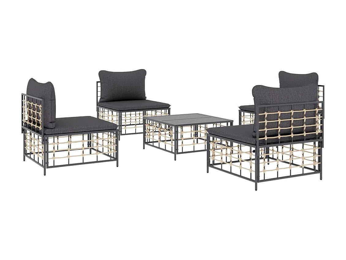 Salon de jardin 5 pcs avec coussins anthracite résine tressée