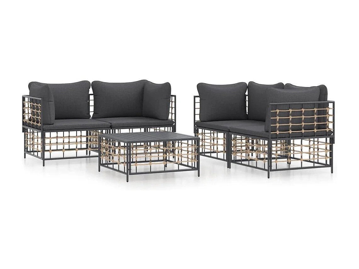 Salon de jardin 5 pcs avec coussins anthracite résine tressée