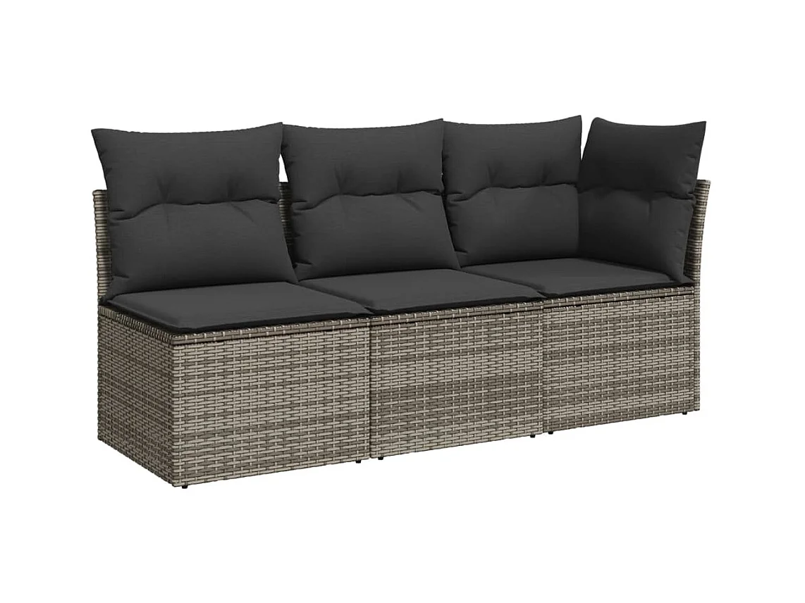 Canapé de jardin avec coussins 3 places gris résine tressée