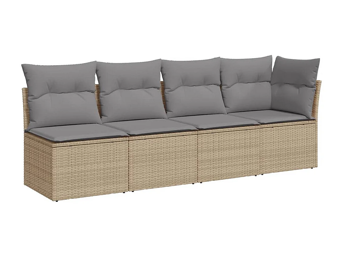 Sofá de jardín de 4 plazas con cojines de resina trenzada beige