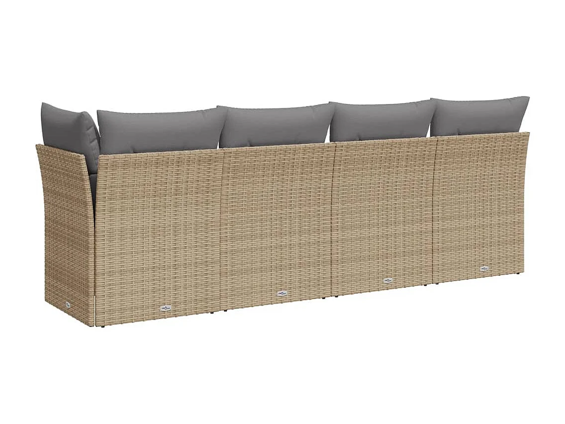 Canapé de jardin avec coussins 4 places beige résine tressée