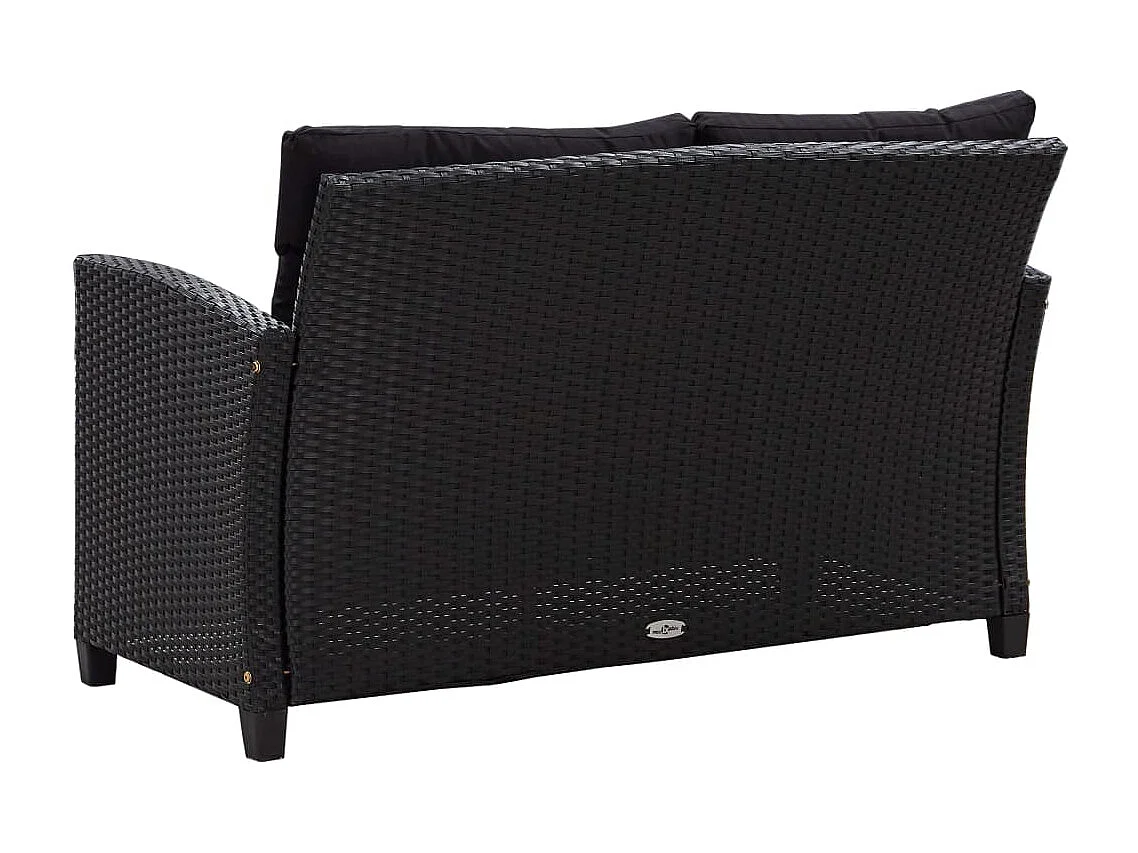 Canapé 2 places de jardin et coussins Noir 124cm Résine tressée
