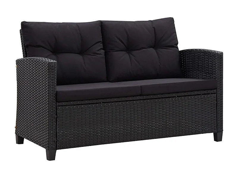 Canapé 2 places de jardin et coussins Noir 124cm Résine tressée